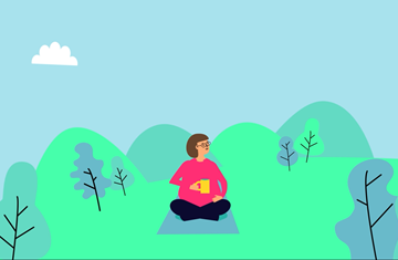 Illustration of woman meditating and relaxing outdoors
