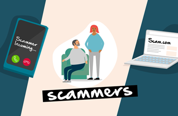 Illustration of couple worried about scams
