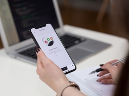 person looking at phone screen