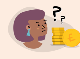 Illustration of woman considering finances