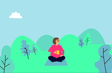 Illustration of woman meditating and relaxing outdoors