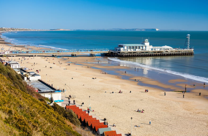 Bournemouth beach and pier in the distance